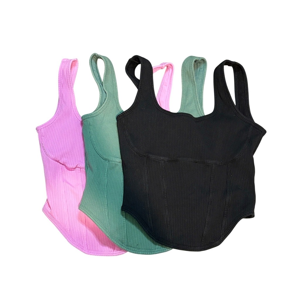 PINK Victoria's Secret Ribbed Corset Bralette Bundle M Black Pink Green 3 Pack